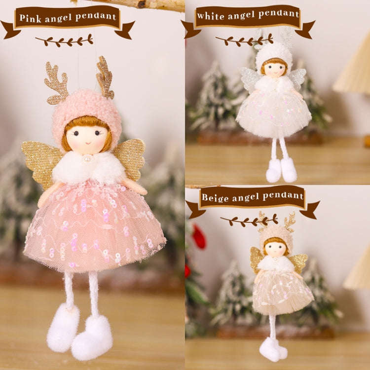 Christmas Tree Pendant Beaded Saree Angel Girl Hanging Decoration Children Cute Doll Gift(White)