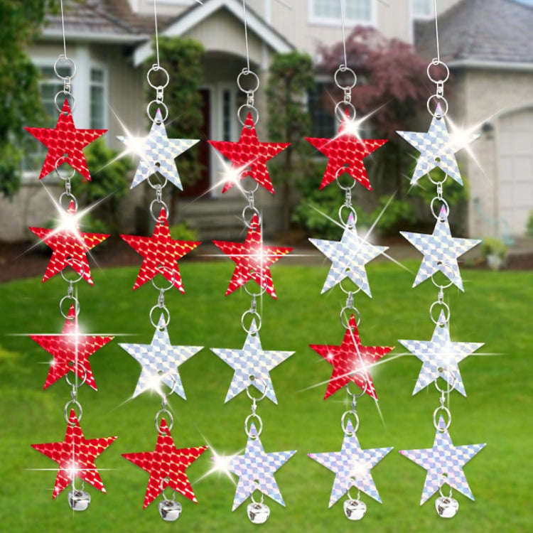Garden Bird Repellent Decorative Pentagram Hanging Laser Reflective Piece(Red+Silver)