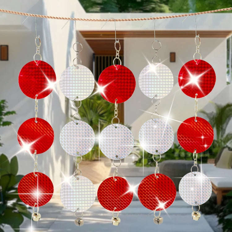 Garden Bird Repellent Decorative Round Hanging Laser Reflective Piece(Red And Silver)