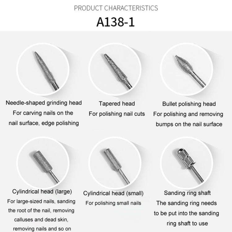 A138-2 Manicure Grinding Heads Set Nail Polishers Accessories Nail Tools