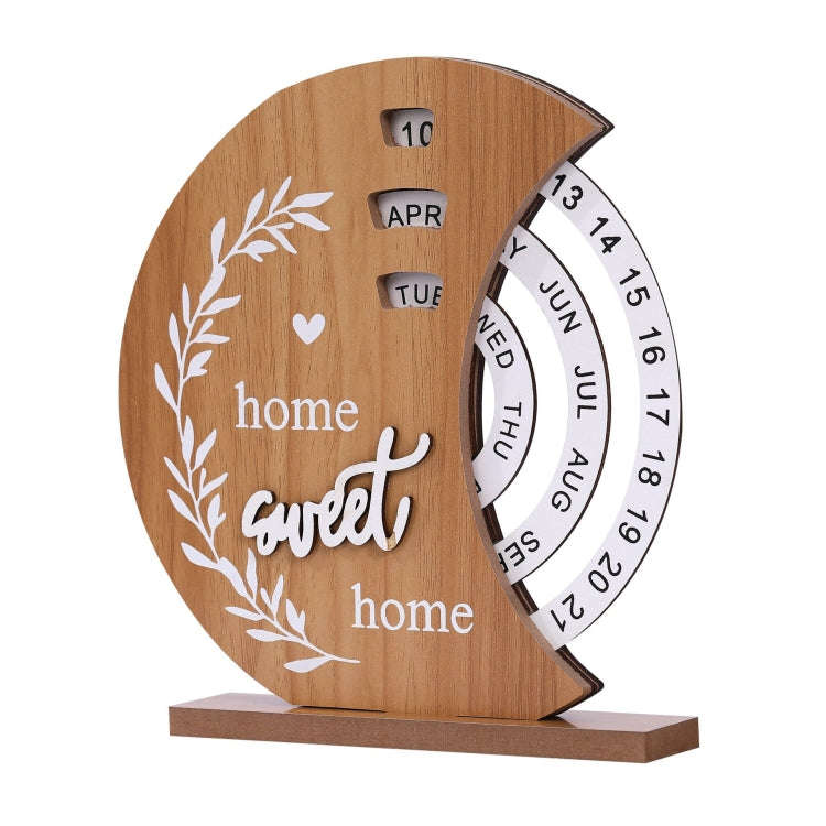 Wooden Manual Rotating Perpetual Calendar Home Decoration Ornaments(Moon)