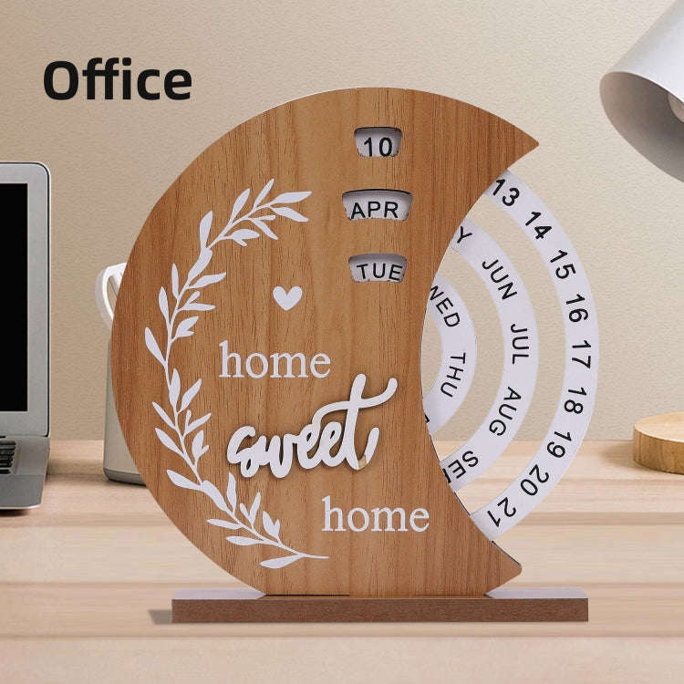 Wooden Manual Rotating Perpetual Calendar Home Decoration Ornaments(Moon)