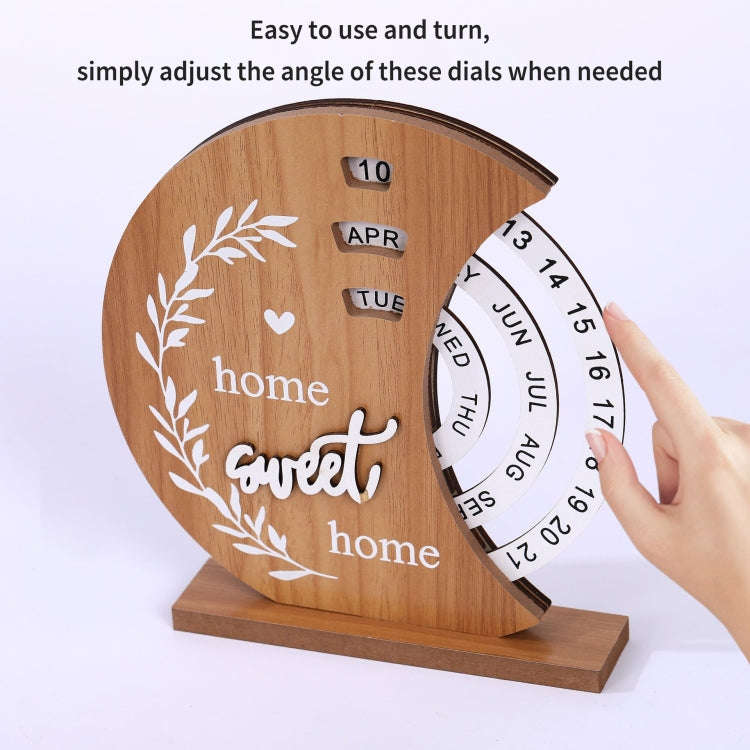 Wooden Manual Rotating Perpetual Calendar Home Decoration Ornaments(Moon)