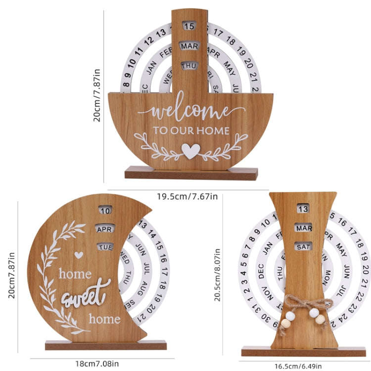 Wooden Manual Rotating Perpetual Calendar Home Decoration Ornaments(Moon)
