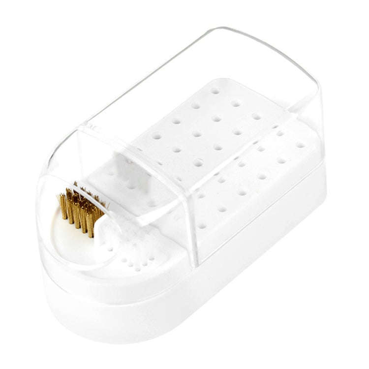 30 Holes Nail Art Drill Bits Storage Box Dustproof Display Rack With Cleaning Brush(White)