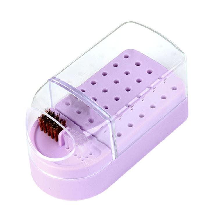 30 Holes Nail Art Drill Bits Storage Box Dustproof Display Rack With Cleaning Brush(Purple)