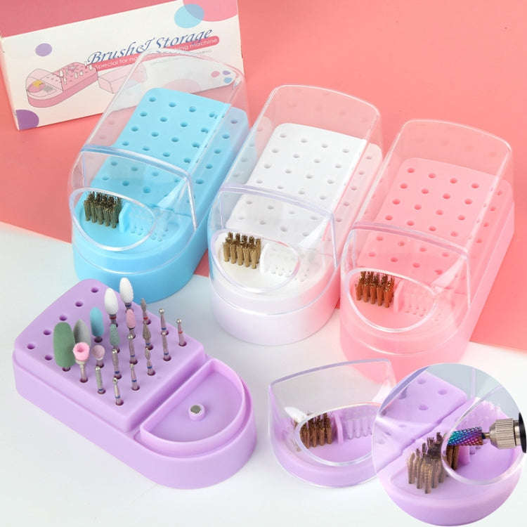 30 Holes Nail Art Drill Bits Storage Box Dustproof Display Rack With Cleaning Brush(Pink)