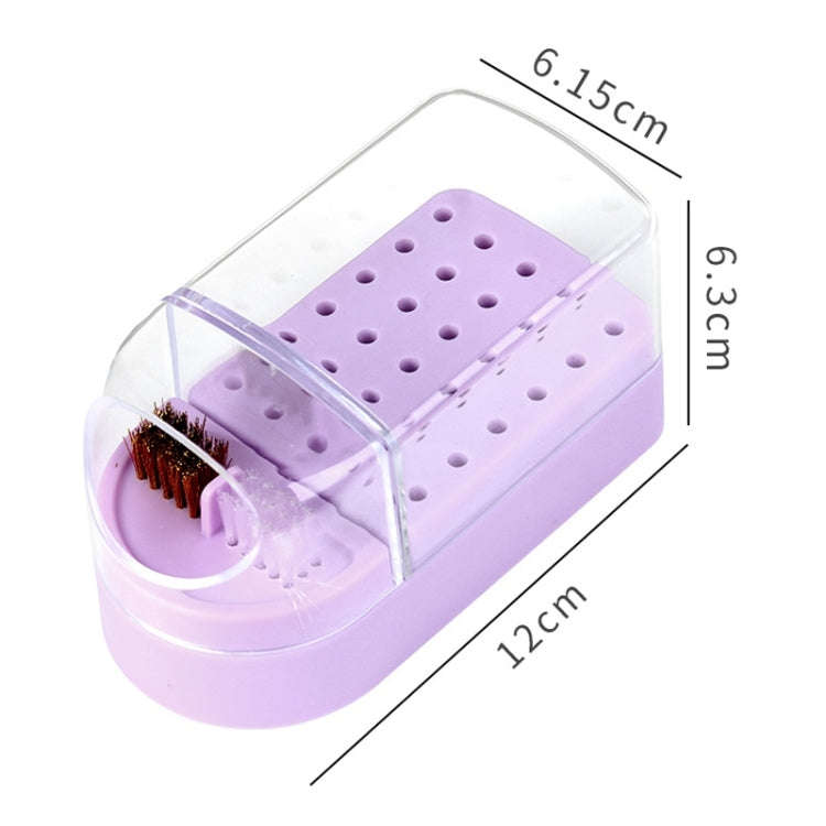 30 Holes Nail Art Drill Bits Storage Box Dustproof Display Rack With Cleaning Brush(Pink)
