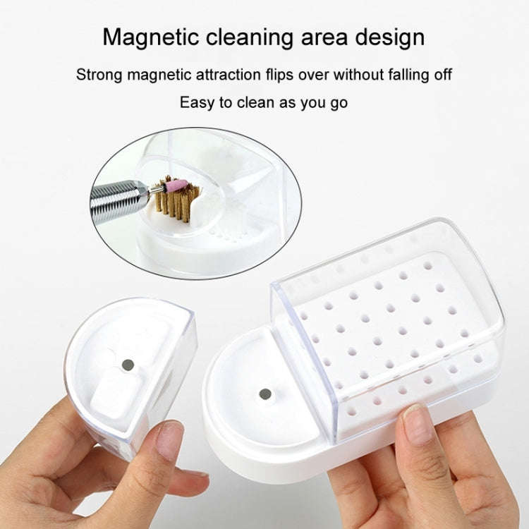 30 Holes Nail Art Drill Bits Storage Box Dustproof Display Rack With Cleaning Brush(Pink)