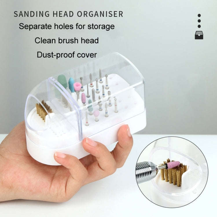 30 Holes Nail Art Drill Bits Storage Box Dustproof Display Rack With Cleaning Brush(White)