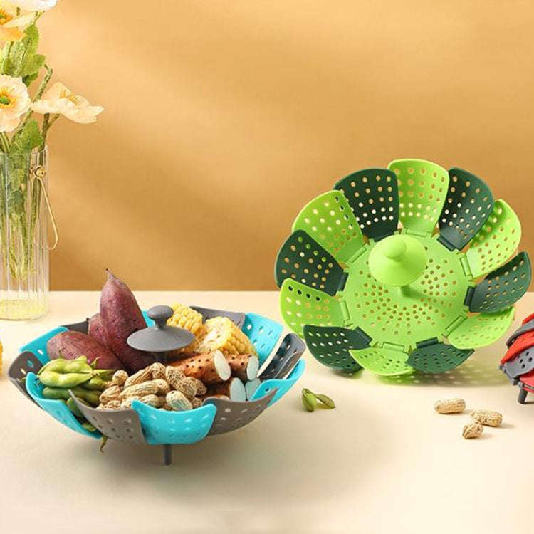 Household Foldable Plastic Lotus Steamer Kitchen Drainage Vegetable Storage Basket(Dark Blue)
