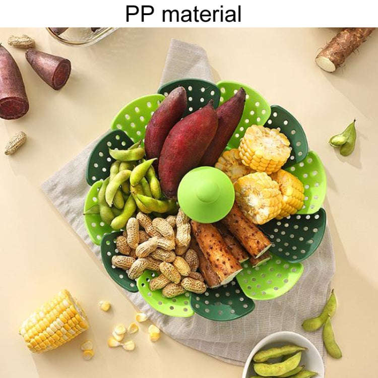 Household Foldable Plastic Lotus Steamer Kitchen Drainage Vegetable Storage Basket(Green)