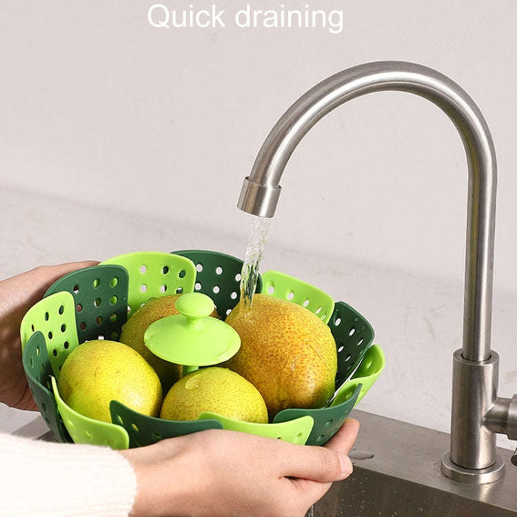 Household Foldable Plastic Lotus Steamer Kitchen Drainage Vegetable Storage Basket(Dark Blue)