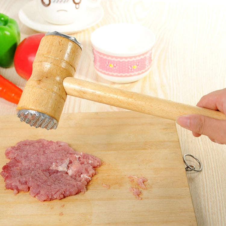 Multifunctional Double-Sided Wooden Handle Meat Hammer Kitchen Steak Tendon Breaker(Wooden Handle)