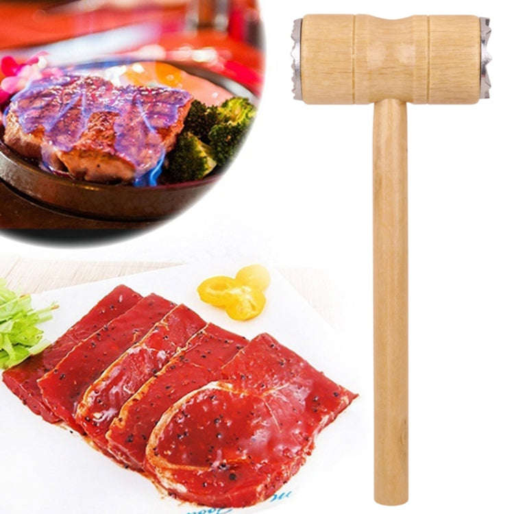 Multifunctional Double-Sided Wooden Handle Meat Hammer Kitchen Steak Tendon Breaker(Wooden Handle)