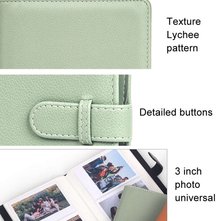 3 Inch 80 Pockets Photo Lychee Print Album Photo Book Card Album(Green)