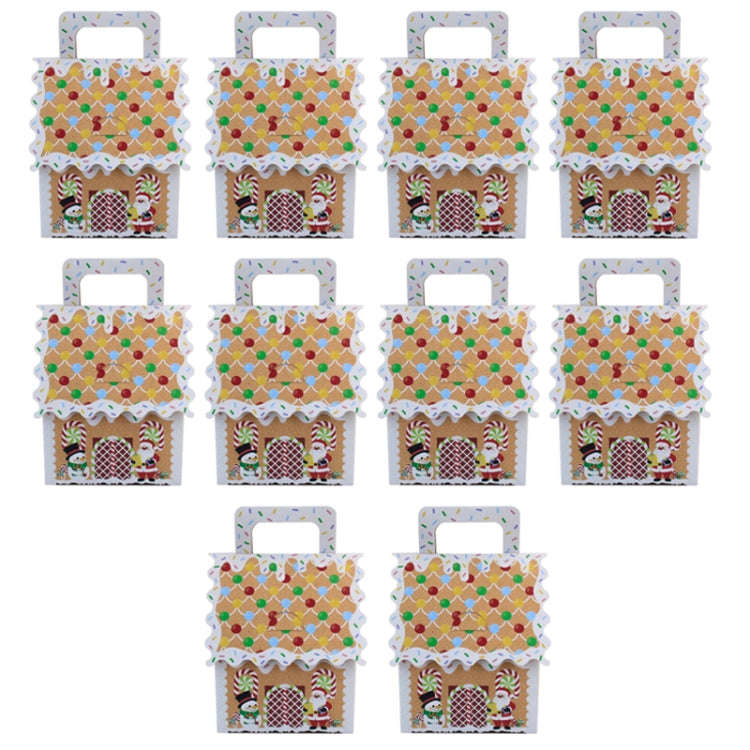 10pcs Christmas Candy Boxes Kraft Paper Christmas House Handbag Candy Boxes, Style: Large White Edge