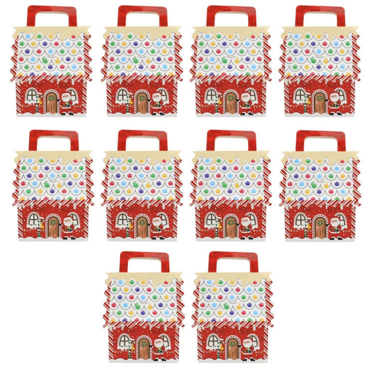 10pcs Christmas Candy Boxes Kraft Paper Christmas House Handbag Candy Boxes, Style: Large Red Base