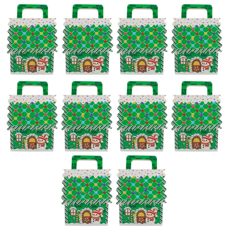10pcs Christmas Candy Boxes Kraft Paper Christmas House Handbag Candy Boxes, Style: Large Green Base