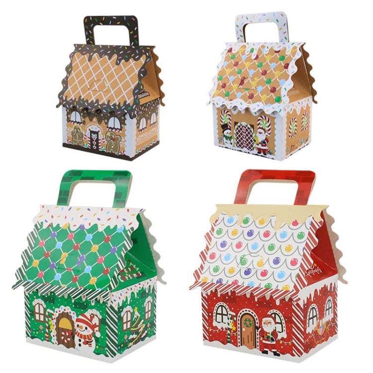 10pcs Christmas Candy Boxes Kraft Paper Christmas House Handbag Candy Boxes, Style: Large Red Base
