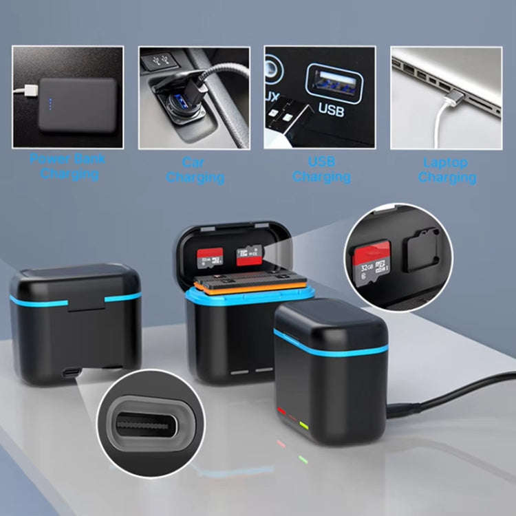 For Insta360 X3 Battery Charger Dual Battery Storage Charging Case(Black)