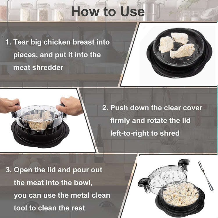 Chicken Shredder Machine With Transparent Lid Anti-Slip Meat Shredder Tool(Black)