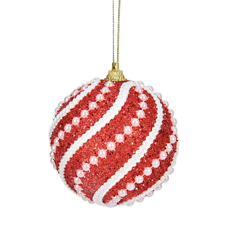 8cm Christmas Ball Christmas Tree Decoration Sequin Pearl Ball Hanging Ornament(Red)