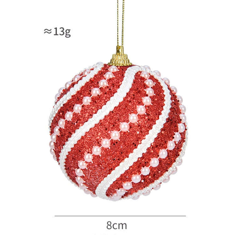 8cm Christmas Ball Christmas Tree Decoration Sequin Pearl Ball Hanging Ornament(Red)