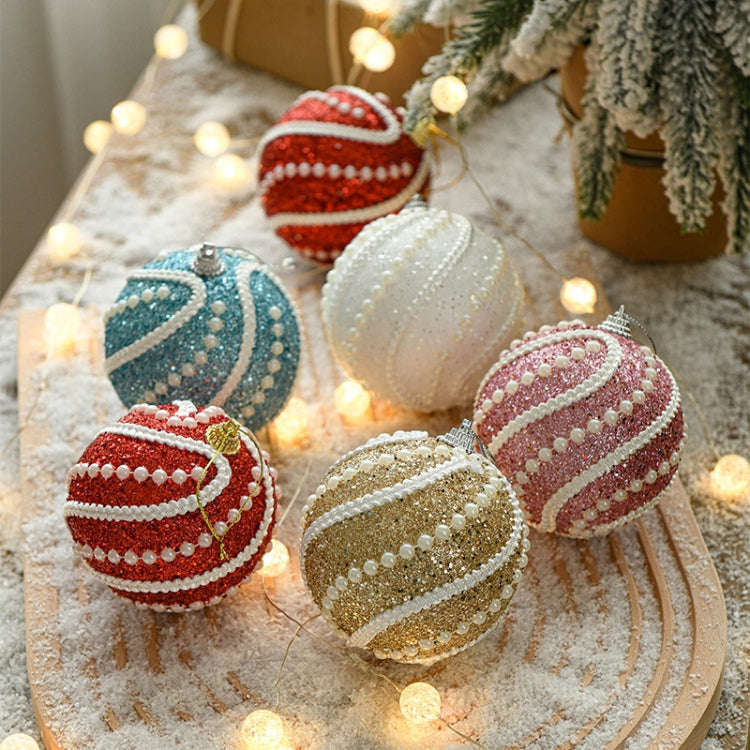 8cm Christmas Ball Christmas Tree Decoration Sequin Pearl Ball Hanging Ornament(Champagne)