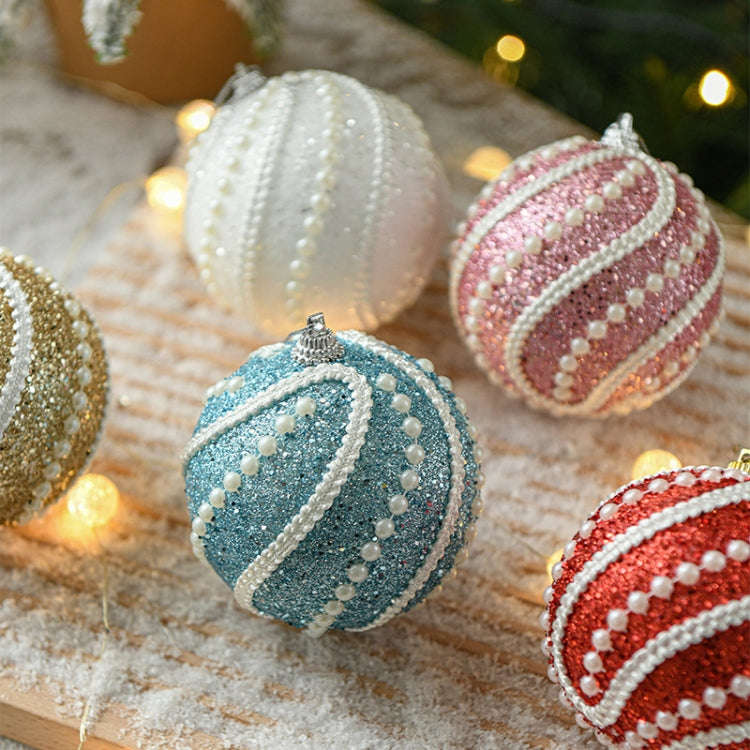 8cm Christmas Ball Christmas Tree Decoration Sequin Pearl Ball Hanging Ornament(Champagne)
