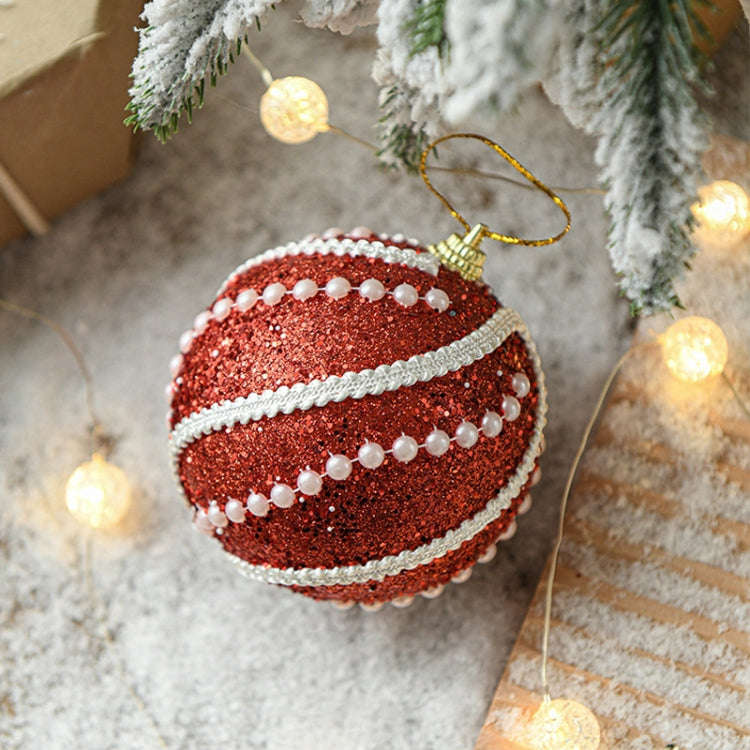 8cm Christmas Ball Christmas Tree Decoration Sequin Pearl Ball Hanging Ornament(Red)