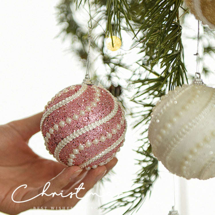 8cm Christmas Ball Christmas Tree Decoration Sequin Pearl Ball Hanging Ornament(Red)