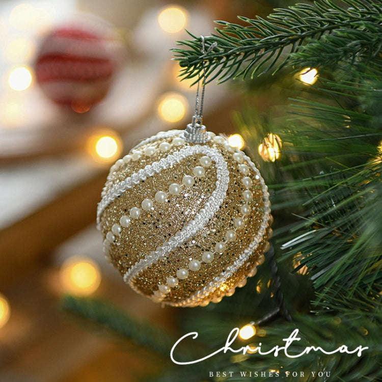 8cm Christmas Ball Christmas Tree Decoration Sequin Pearl Ball Hanging Ornament(Red)