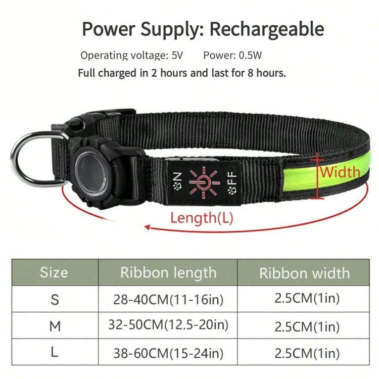 For AirTag Dog Collar LED Waterproof Quick Release Collar, Size: S(Pink)
