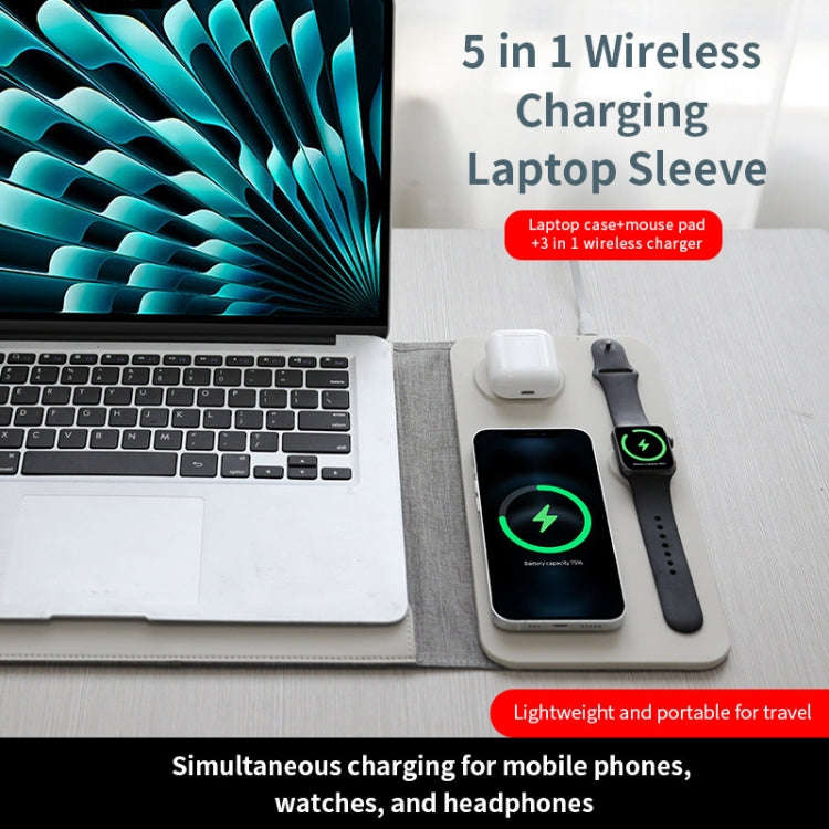 5 In 1 Laptop Sleeve With Wireless Charging Mouse Pad Desk Mat For 12-14 Inch Laptops(Black)