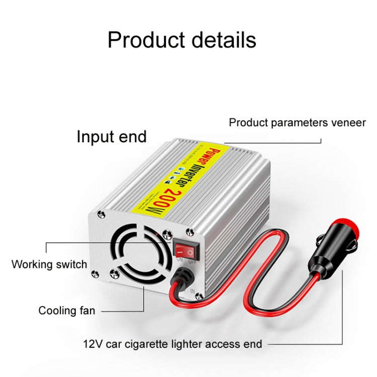 200W Modified Sine Wave Inverter Car Mobile Phone 2.1A Universal Power Supply, Specification: 12 ...