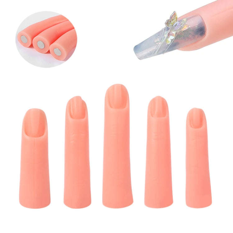 5pcs /Set Nail Art Silicone Fake Fingers Insertable Nail Piece Practice Finger Molds, Style: With...