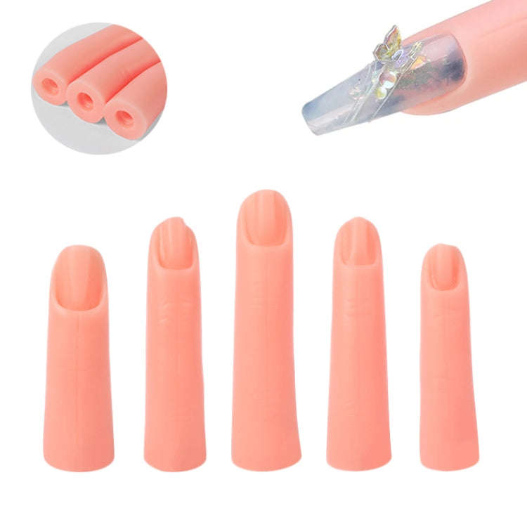 5pcs /Set Nail Art Silicone Fake Fingers Insertable Nail Piece Practice Finger Molds, Style: With...
