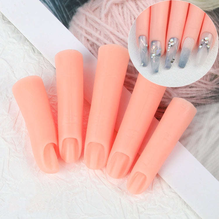 5pcs /Set Nail Art Silicone Fake Fingers Insertable Nail Piece Practice Finger Molds, Style: With...