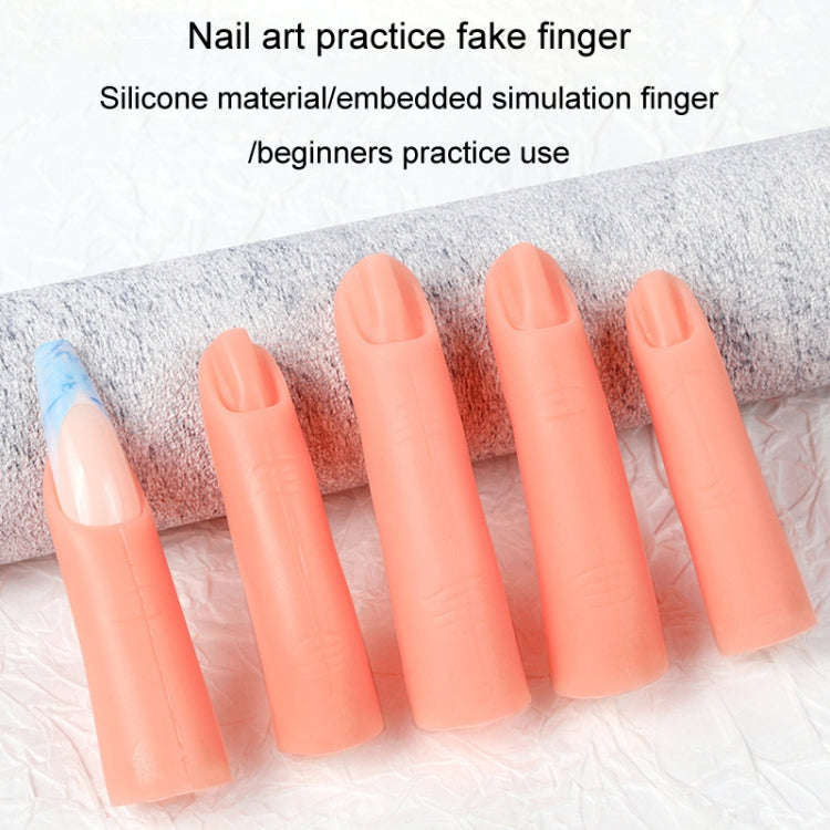 5pcs /Set Nail Art Silicone Fake Fingers Insertable Nail Piece Practice Finger Molds, Style: With...