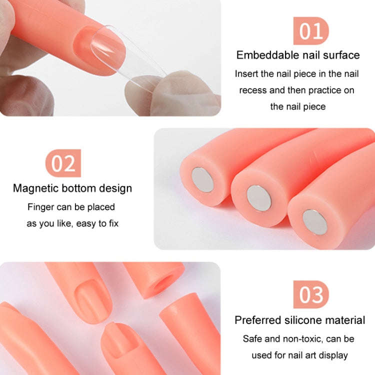 5pcs /Set Nail Art Silicone Fake Fingers Insertable Nail Piece Practice Finger Molds, Style: With...