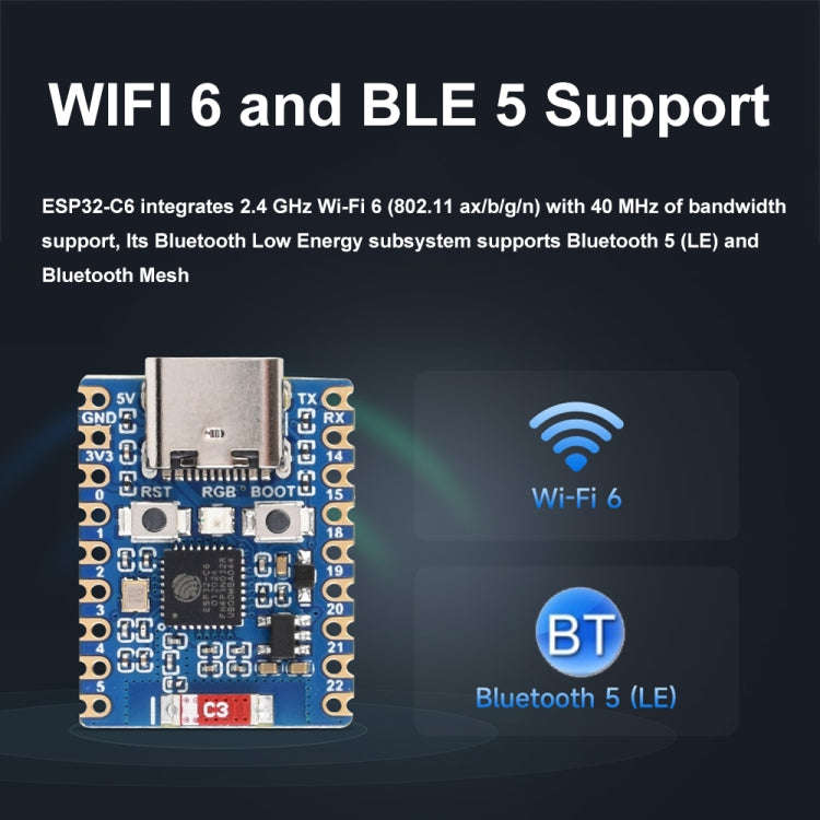 Waveshare ESP32-C6 Mini WiFi 6 & Bluetooth 5 Dual Processors Development Board, Spec: Zero-M