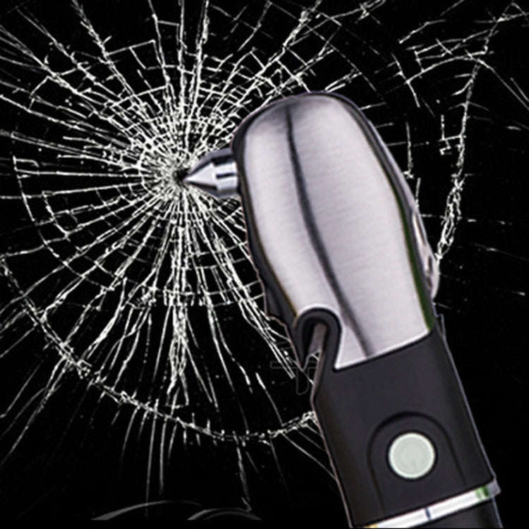 Outdoor Window Breaking Escape Safety Hammer Emergency Flashlight(Black White)