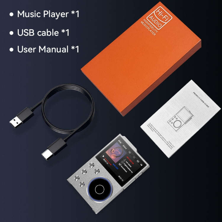 2.4 Inch HIFI Bluetooth Music Player DSD256 Mastering Sound Quality Walkman, Memory: 16GB+32GB(Gray)
