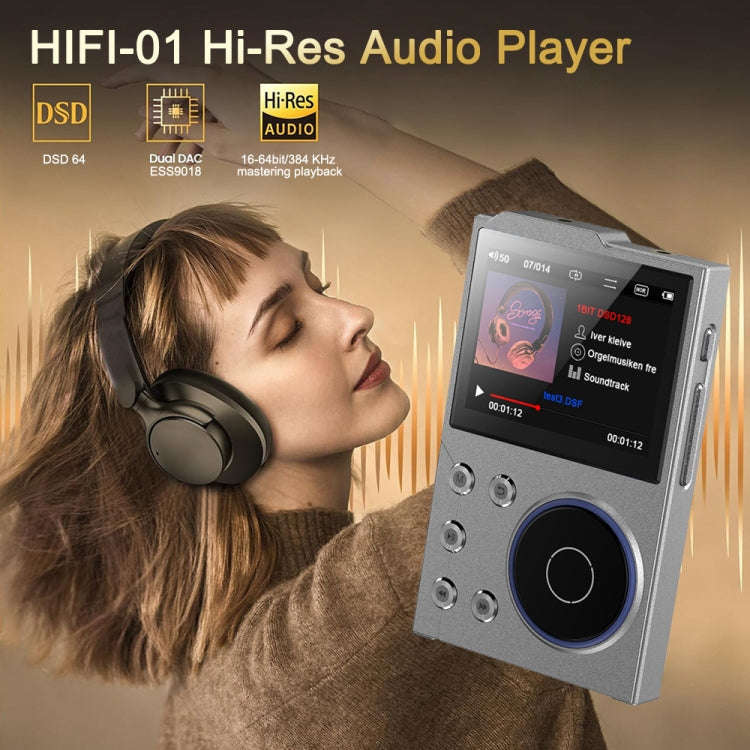 2.4 Inch HIFI Bluetooth Music Player DSD256 Mastering Sound Quality Walkman, Memory: 16GB(Black)