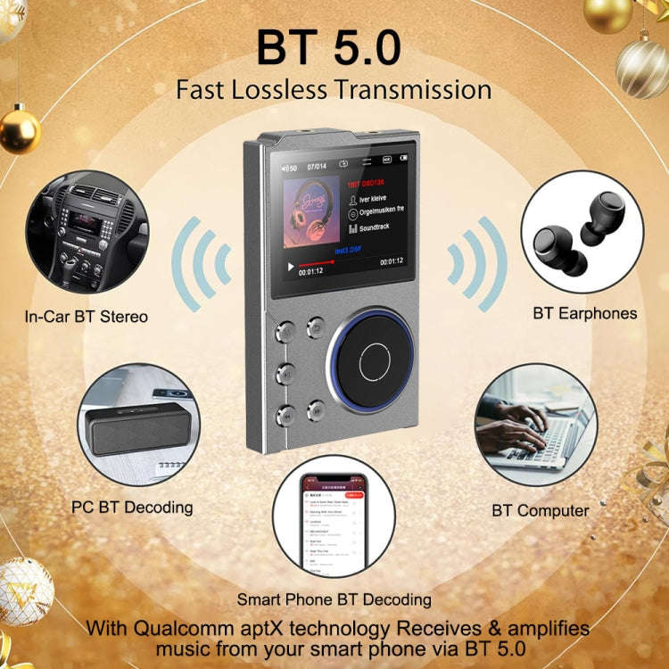 2.4 Inch HIFI Bluetooth Music Player DSD256 Mastering Sound Quality Walkman, Memory: 16GB(Black)