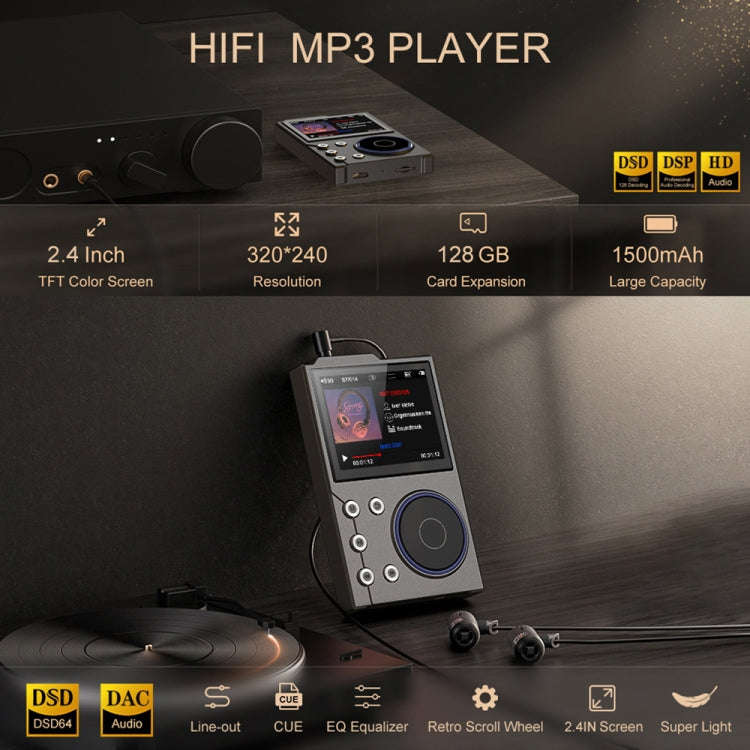 2.4 Inch HIFI Bluetooth Music Player DSD256 Mastering Sound Quality Walkman, Memory: 16GB+32GB(Bl...