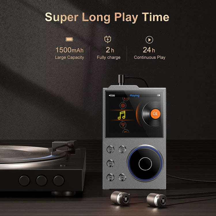 2.4 Inch HIFI Bluetooth Music Player DSD256 Mastering Sound Quality Walkman, Memory: 16GB(Black)