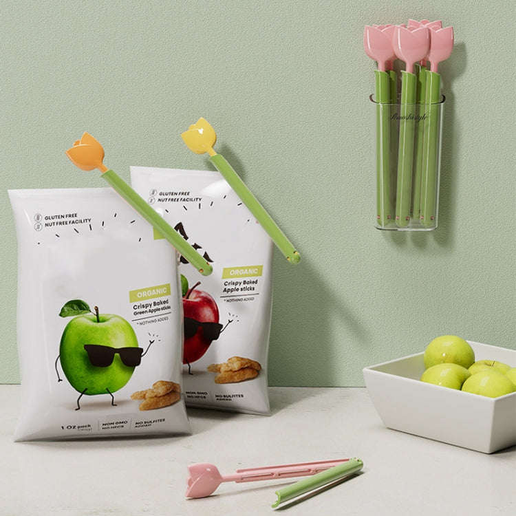 5pcs /Box Tulip Shaped Food Bag Sealing Clip Portable Snack Bread Sealing Clip With Magnetic Stor...