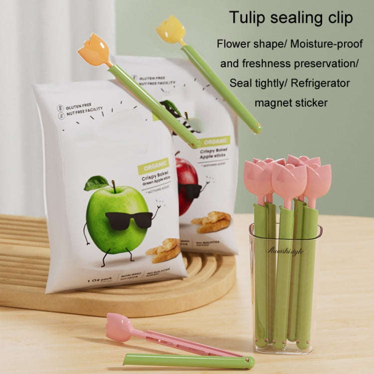 5pcs /Box Tulip Shaped Food Bag Sealing Clip Portable Snack Bread Sealing Clip With Magnetic Stor...